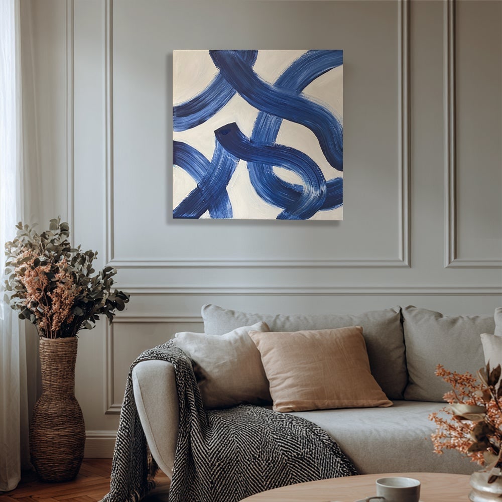 Abstract Blue Movement Painting on Canvas, Original Acrylic Art 20x20, Modern Minimalist Wall Art by - 2