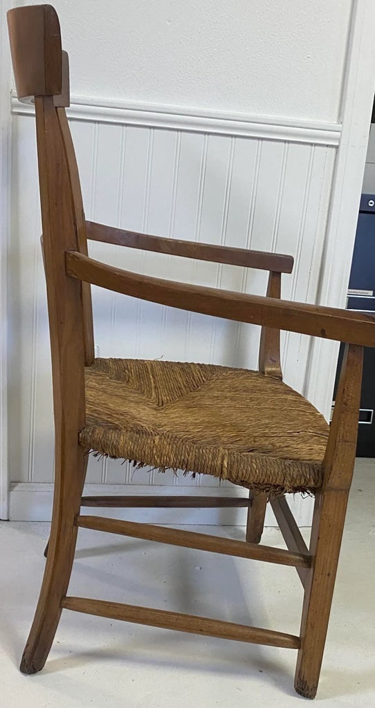Late 20th Century Country French Antique Rush Seat Arm Chair - 2