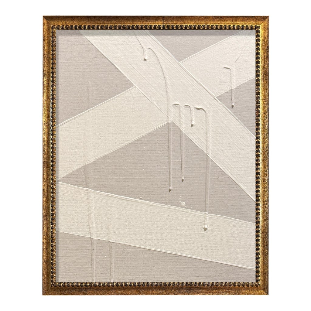 Acrylic Abstract Painting Titled Mini Abstract Taupe Cream by Ron Giusti: Neutral toned abstract painting featuring a smooth surface and textured paint drips. Condition: Imperfections: No Imperfections Condition Notes: Brand new, directly from artist. Origin: United States