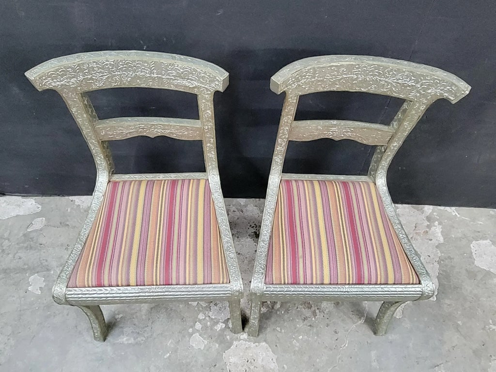 Pressed Metal Covered Chairs With Upholstered Seats - a Pair - 2