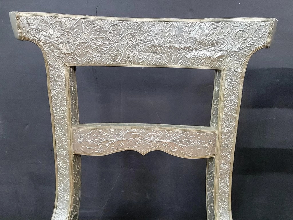Pressed Metal Covered Chairs With Upholstered Seats - a Pair - 7