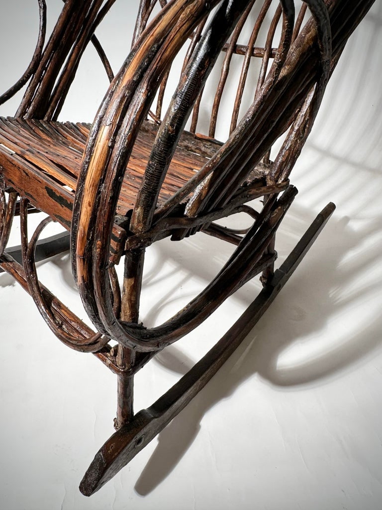 Antique Adirondack, Lake House Folk Art Twig Bentwood Rocking Chair - 2