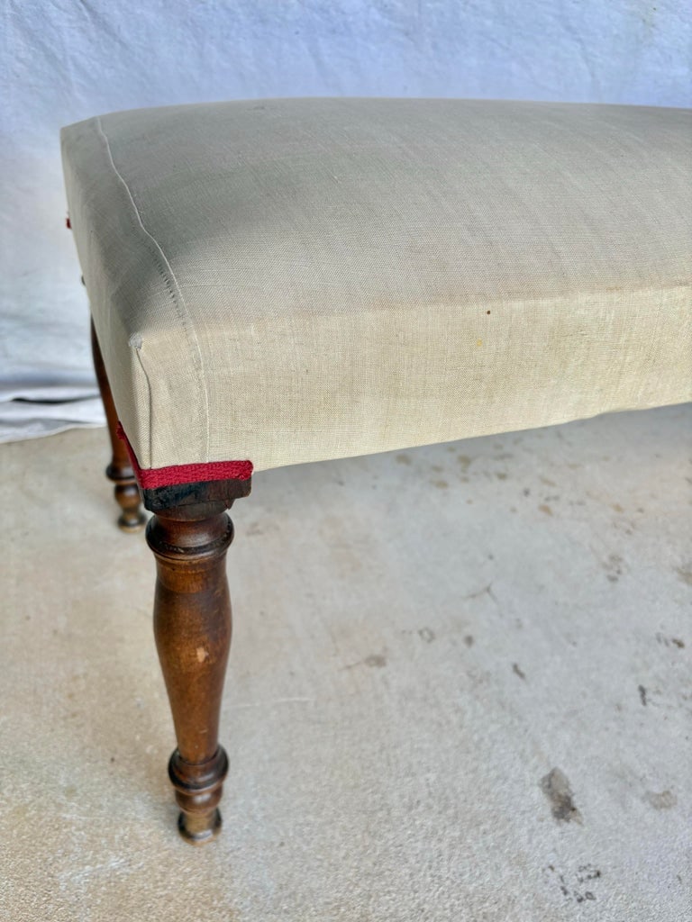 Early 20th Century French Walnut and Antique Linen Upholstered Bench - 12