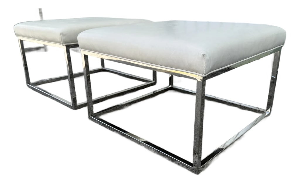 Mitchell Gold and Bob Williams Leather and Chrome Stools: Mitchell Gold and Bob Williams Leather and Chrome Stools sold as found in good condition previously owned showing normal signs of use. Condition: Alterations: Original Condition Unaltered Imperfection