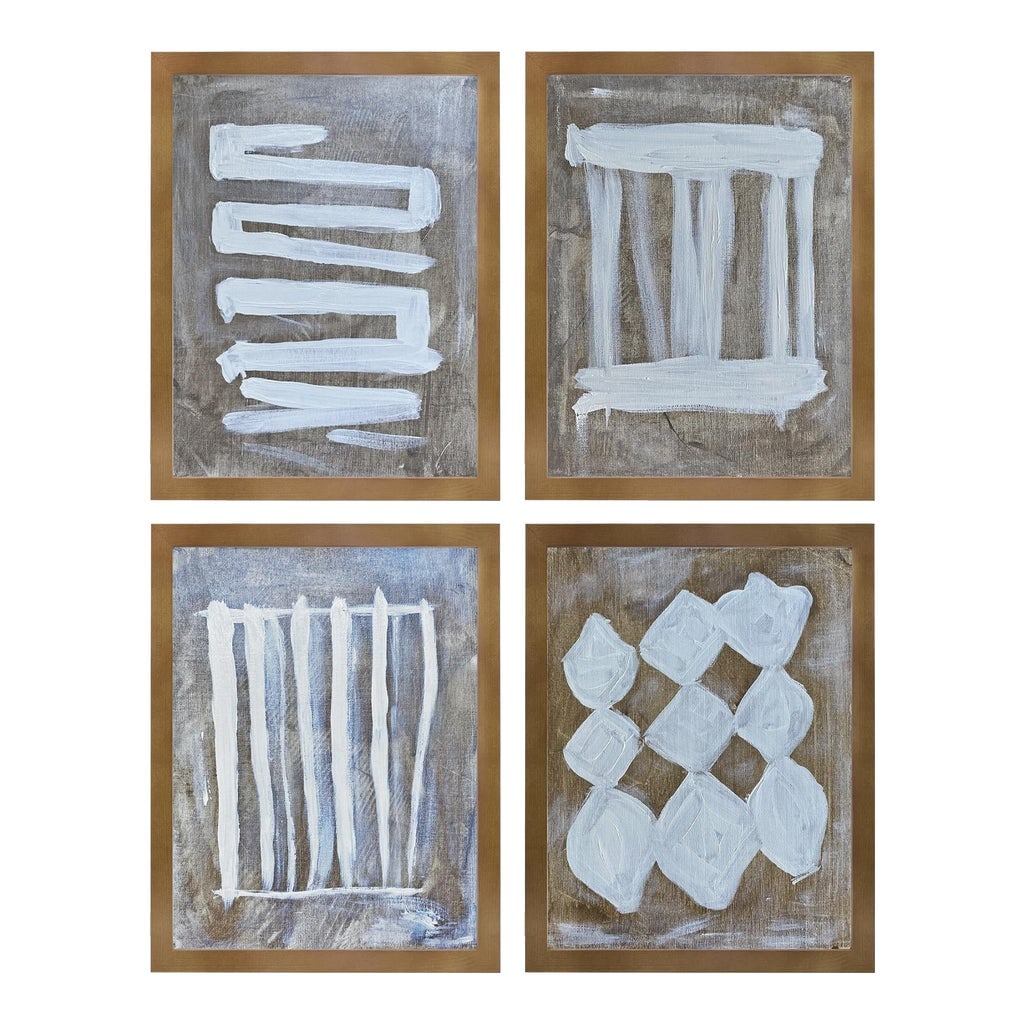 Minimalist White Abstract Painting Set of 4 - Framed Neutral Acrylic by Tatiana Duperault: The organic lines and geometric forms evoke modern gallery aesthetics while remaining warm and livable - perfect for collectors who appreciate understated contemporary design. Each artwork is: *