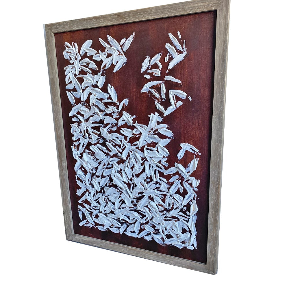 White Petals Dance - Original Textured Acrylic Painting 3d Modern Wall Art Framed Abstract Artwork 1 - 2