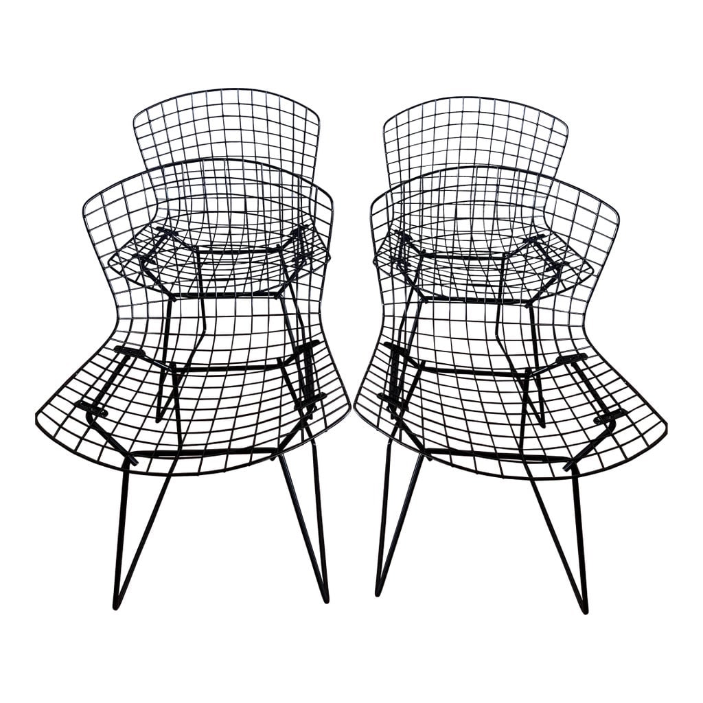 Set of 4 Vintage Attributed to Bertoia for Knoll Side Chairs Recently Professionally Powder-Coated E: Attributed to Harry Bertoia, circa 1952. The Bertoia Side Chair is an icon of Mid Century Modern design. Bertoia found sublime grace in an industrial material, creating a chair that works with any