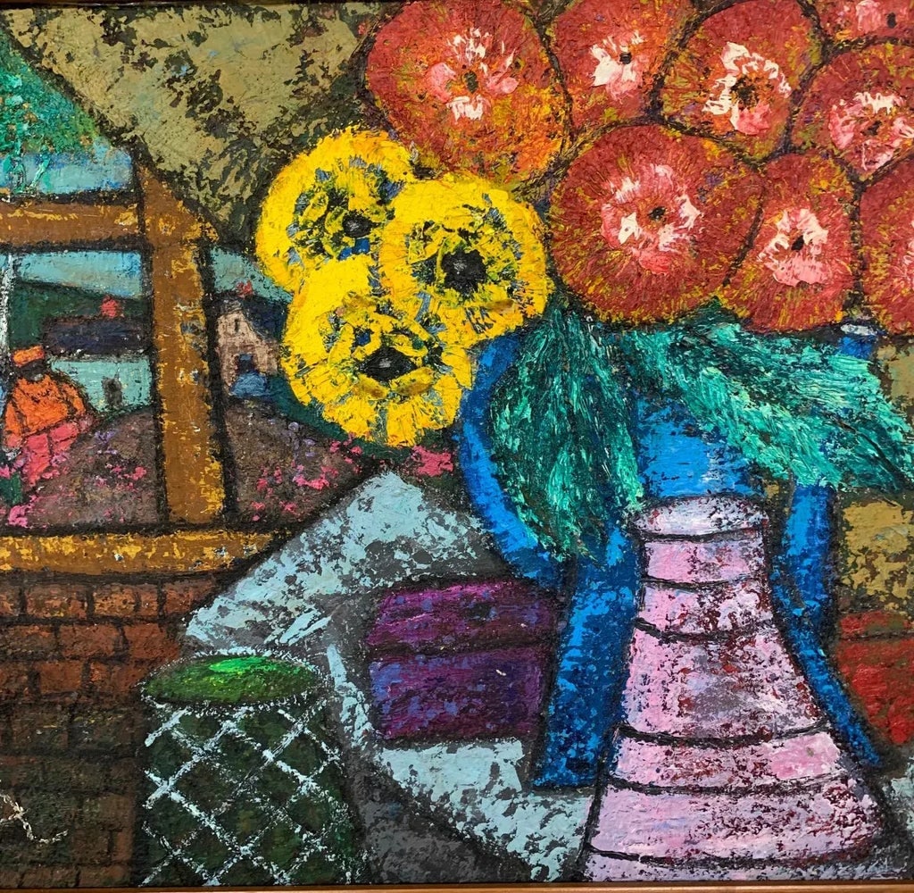 Mid 20th Century "View From the Window" Floral Still Life Interior Scene Painting by Bea Haverbusch, - 7