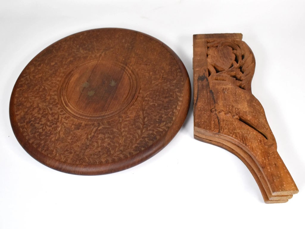 Anglo Indian Folding Hand Carved Floral Elephant Side Table - 11