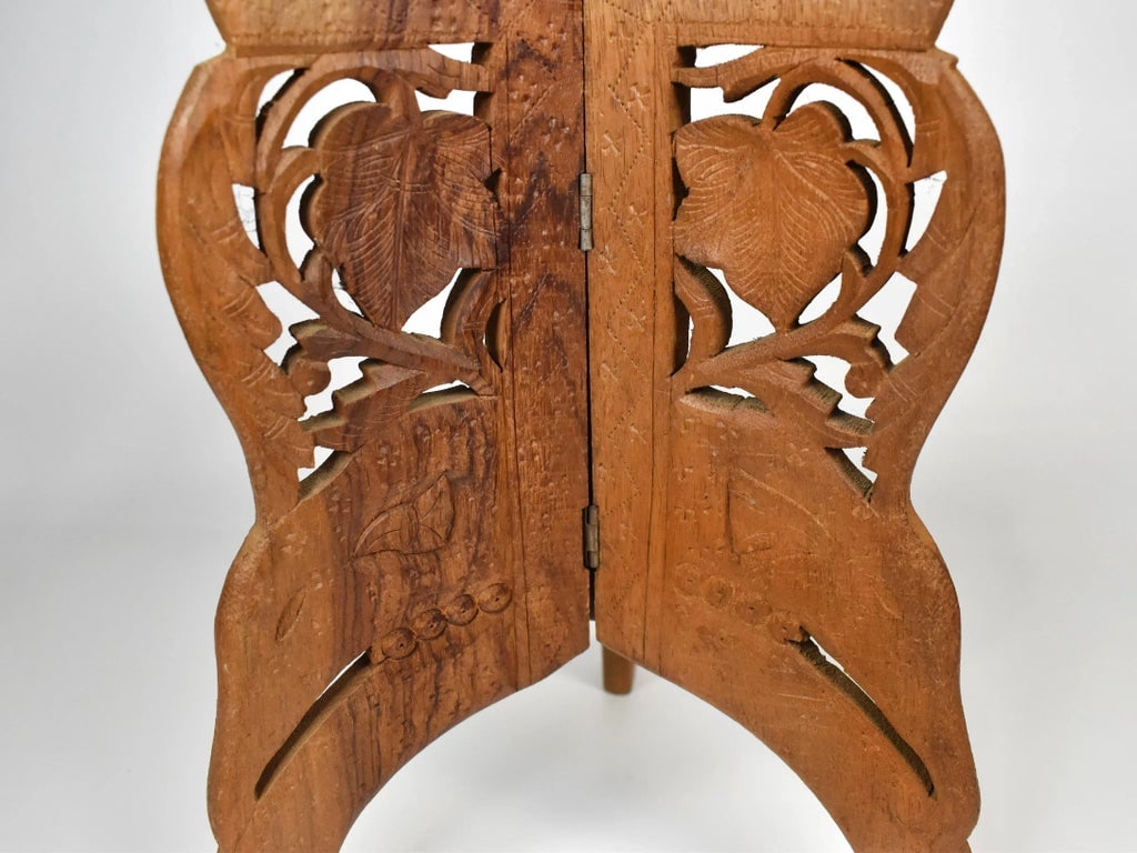Anglo Indian Folding Hand Carved Floral Elephant Side Table - 7