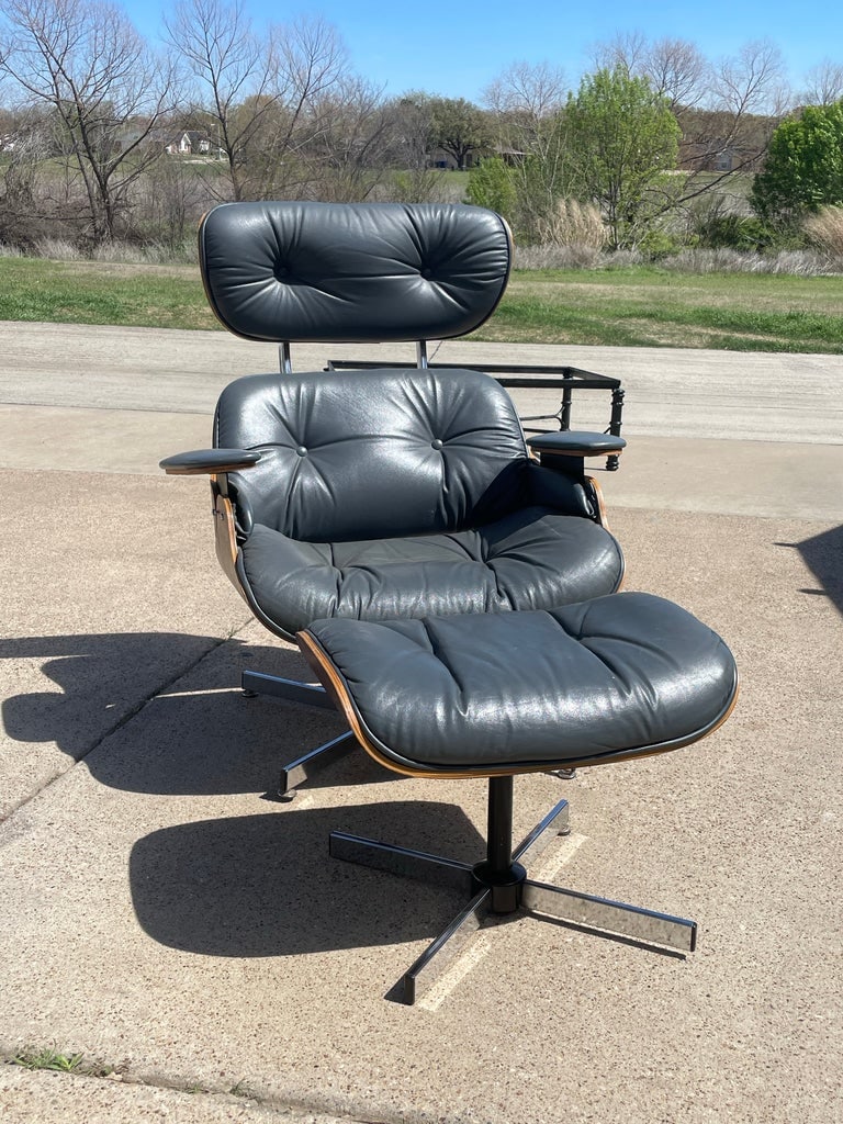 Mid-Century Modern Blue Lounge Chair With Ottoman by Plycraft, c.1960's - 7