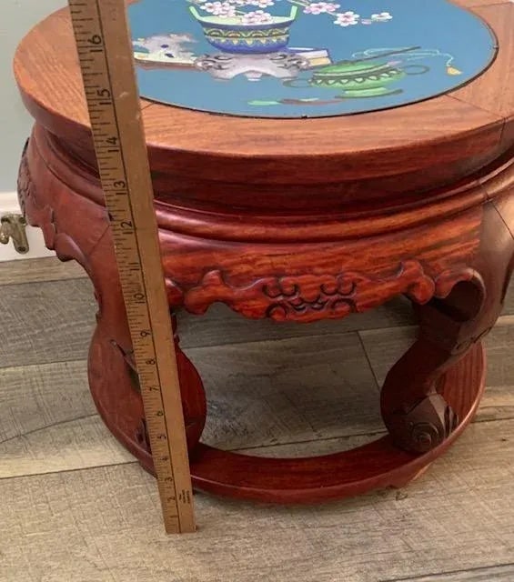 Early 20th Century Chinese Hung Mu Wood and Cloisonne Drum Stool Stands - a Pair - 11