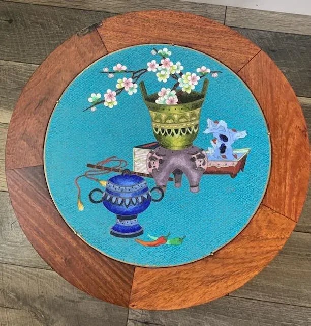 Early 20th Century Chinese Hung Mu Wood and Cloisonne Drum Stool Stands - a Pair - 7