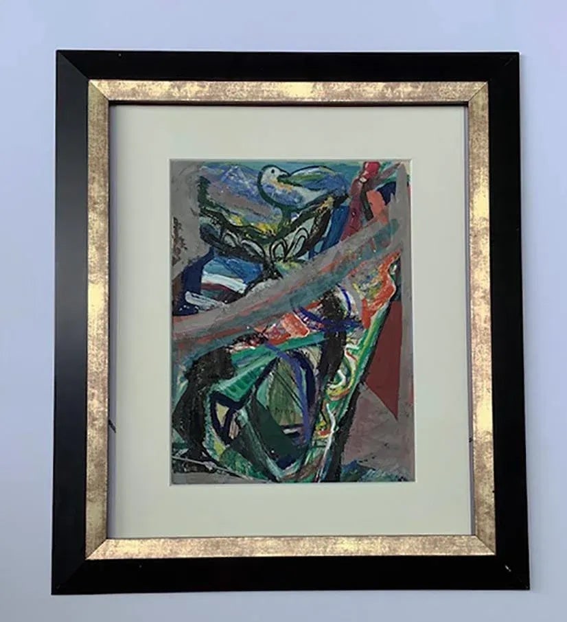 1940 Abstract Composition with Bird Oil Painting on Paper by Josef Presser - 5