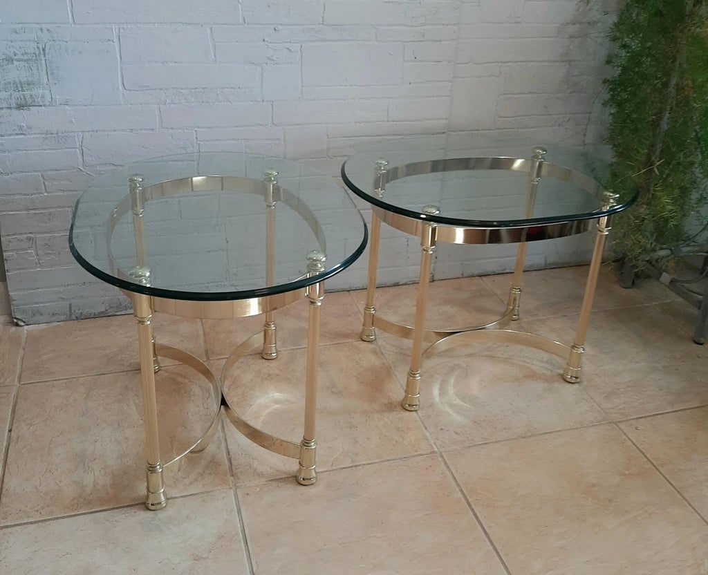 Late 20th Century Brass and Glass End Tables - a Pair - 3