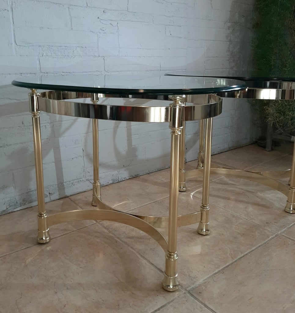 Late 20th Century Brass and Glass End Tables - a Pair - 4