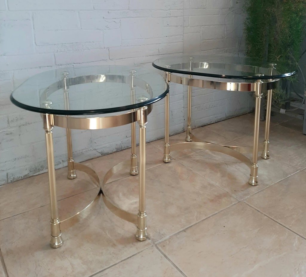 Late 20th Century Brass and Glass End Tables - a Pair - 7