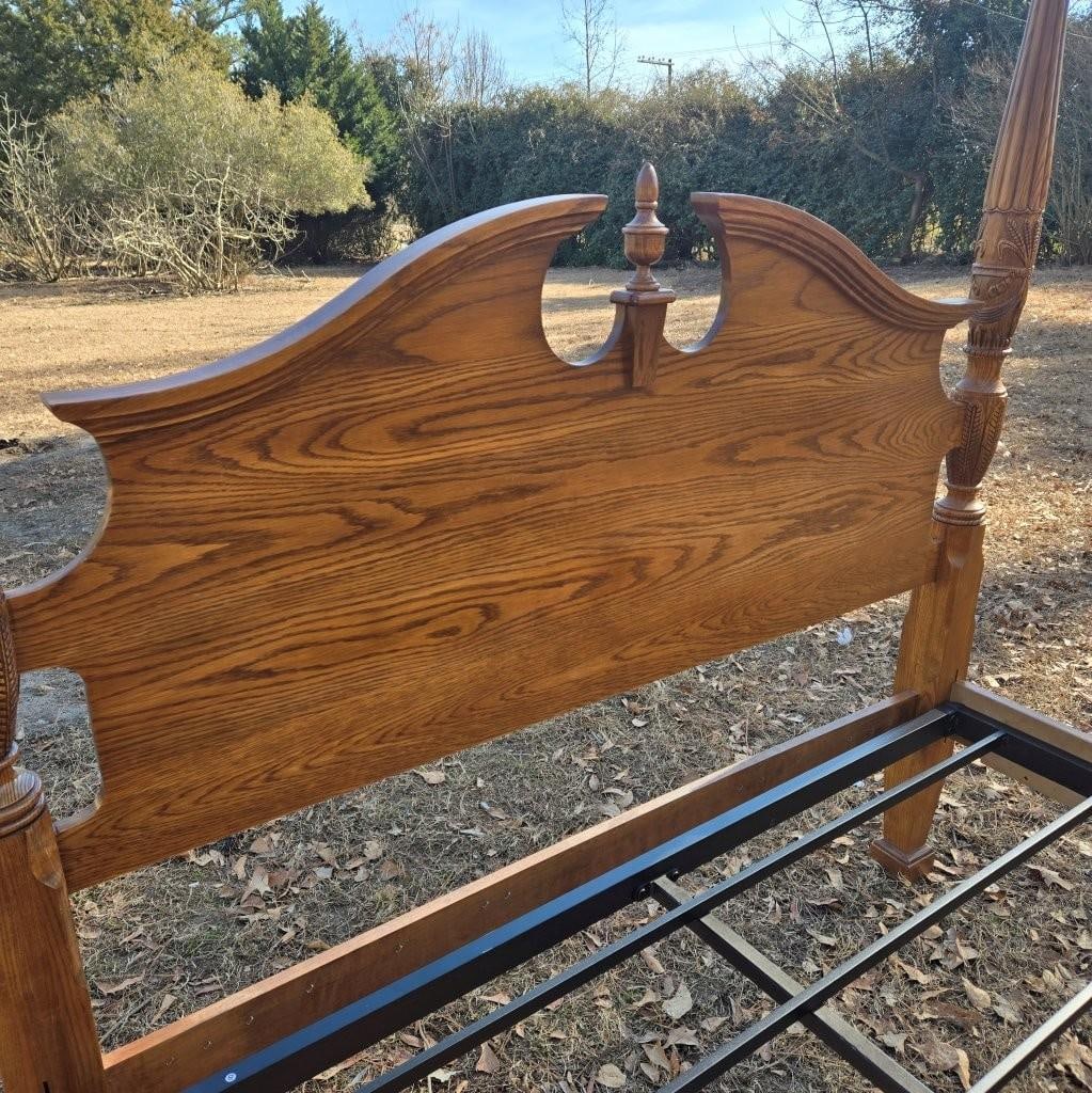 Late 20th Century Solid Wood Four Poster Full Size Bed With Carved Designs - 8