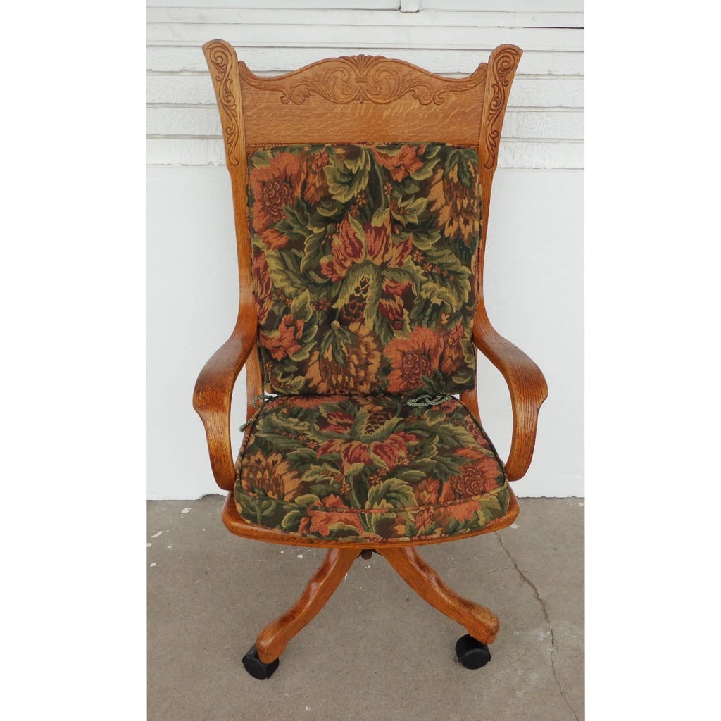 Antique Cane & Oak Office Chair - 10