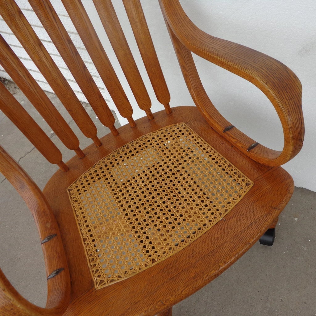 Antique Cane & Oak Office Chair - 2