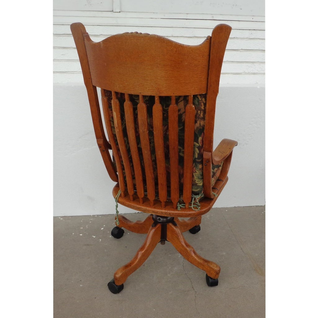 Antique Cane & Oak Office Chair - 4
