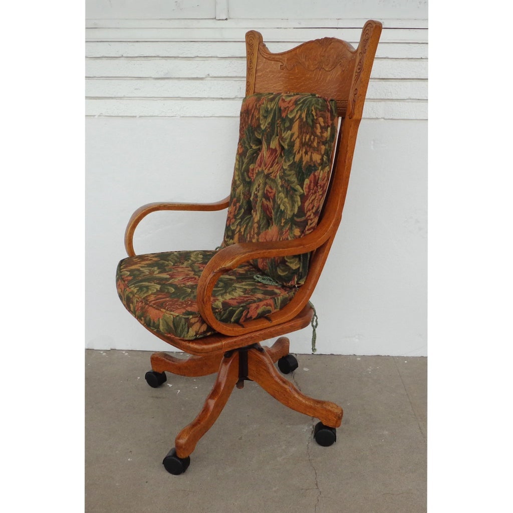 Antique Cane & Oak Office Chair - 9