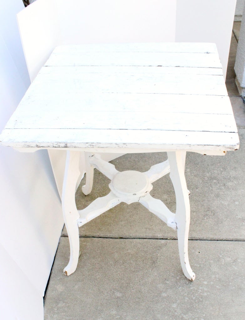 Antique French Farmhouse Stretcher Table/Distressed White - 2