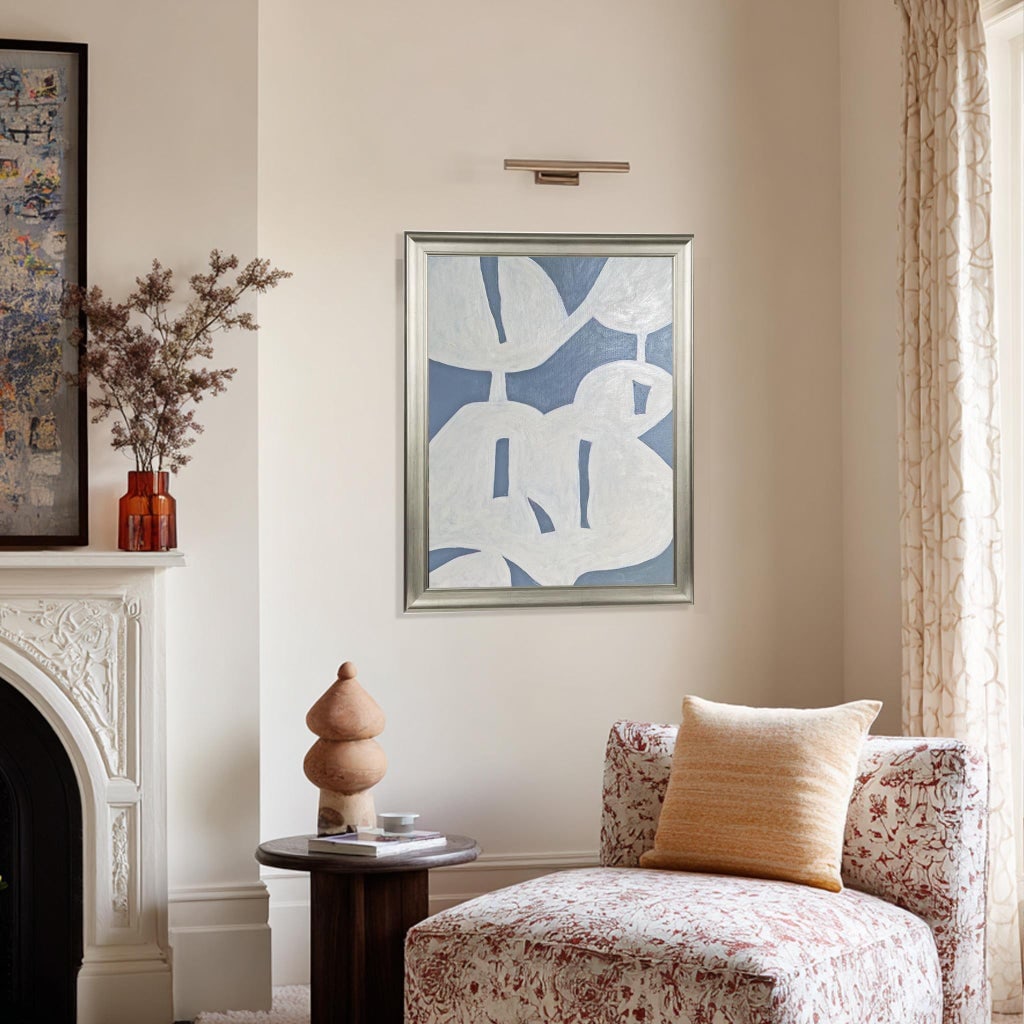 Air and Tide Original Abstract Coastal Painting, Blue & White Minimalist Art, Framed Contemporary Ca - 2