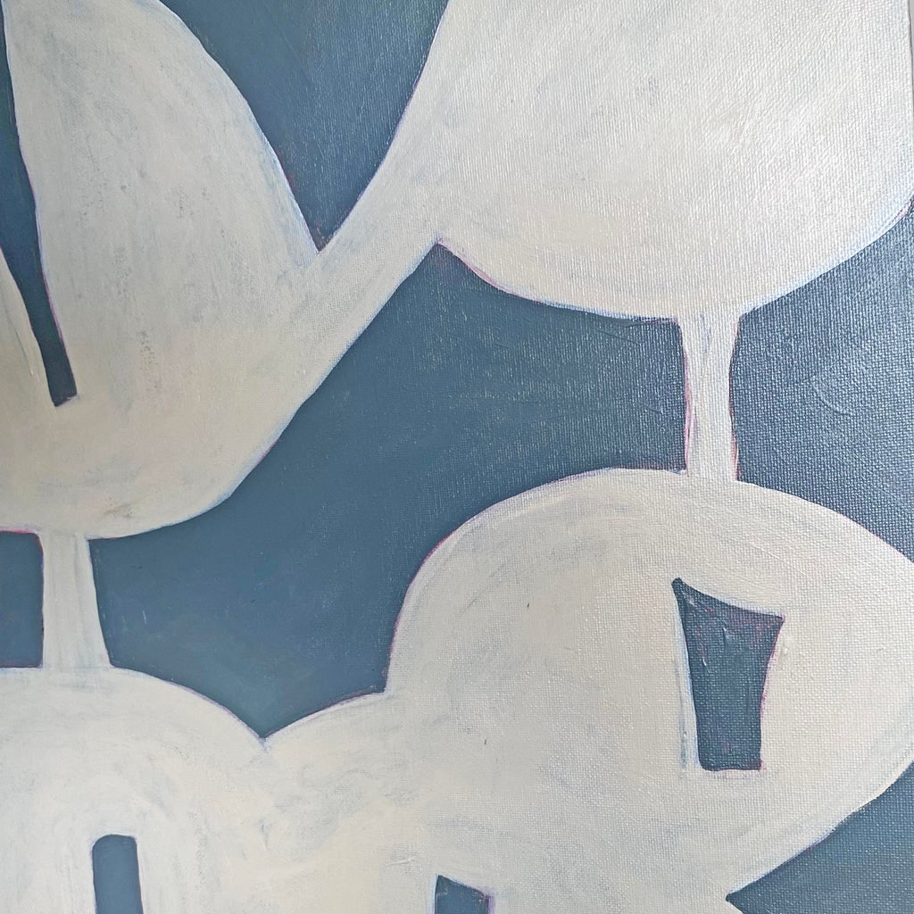 Air and Tide Original Abstract Coastal Painting, Blue & White Minimalist Art, Framed Contemporary Ca - 6