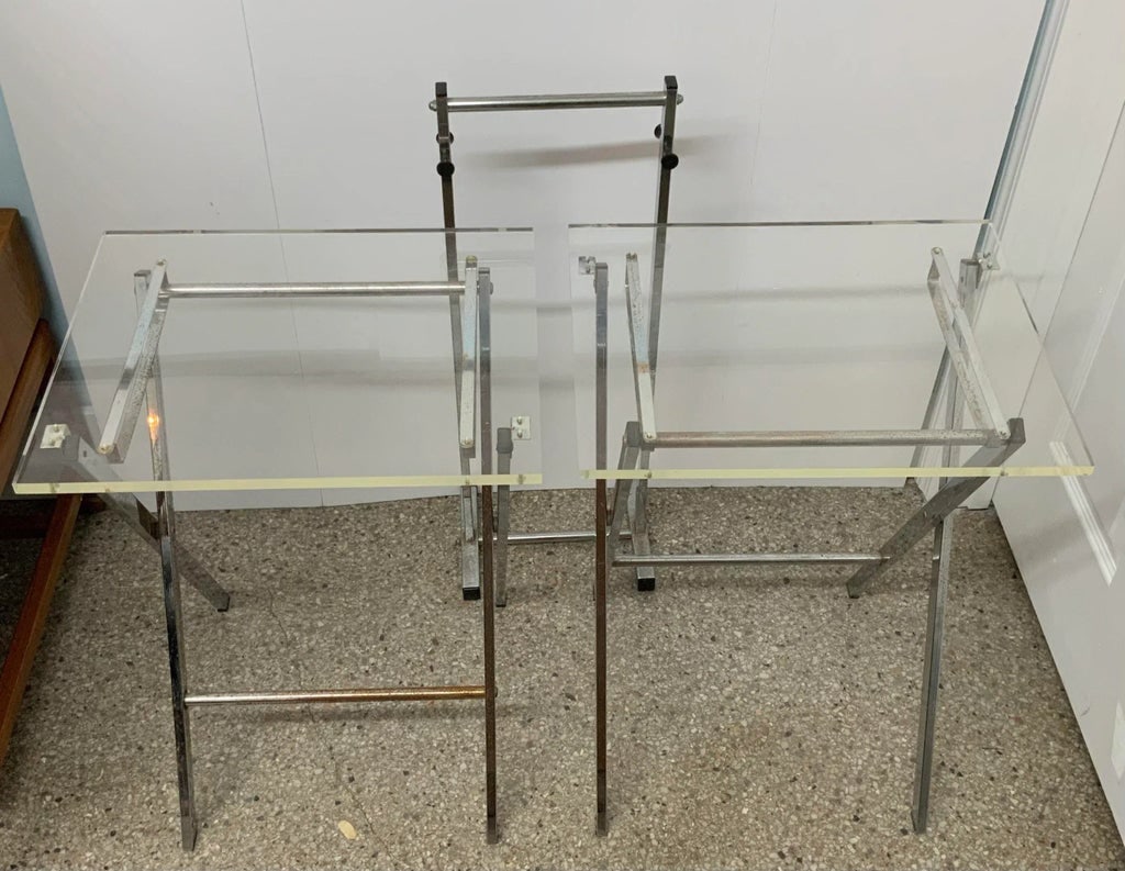 1960s Lucite Folding Tray Table With Stand - Set of 3 - 2