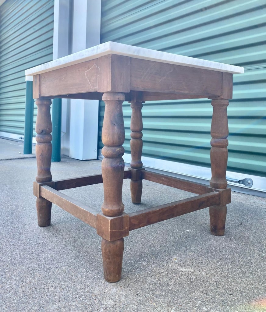 Primitive Minimalist White Marble Side Table / Night Stand - 6