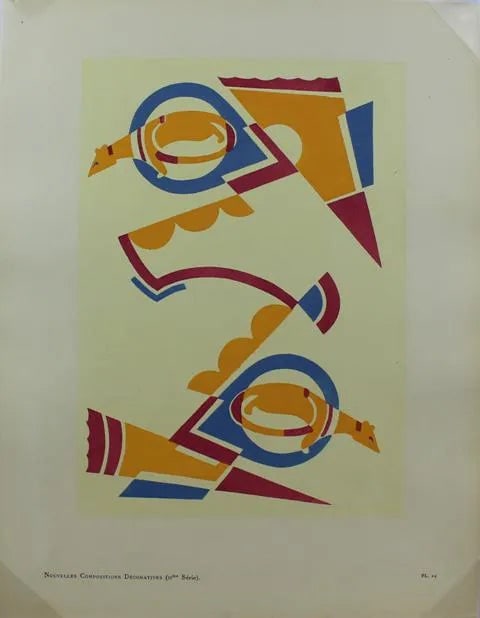 Serge Gladky Art Deco Stencil: Serge Gladky (b.1880 - d. 1930s) was a graphic artist and architect who created fantastic ornamental and geometric patterns in the abstract, mostly inspired by nature and animals. His work