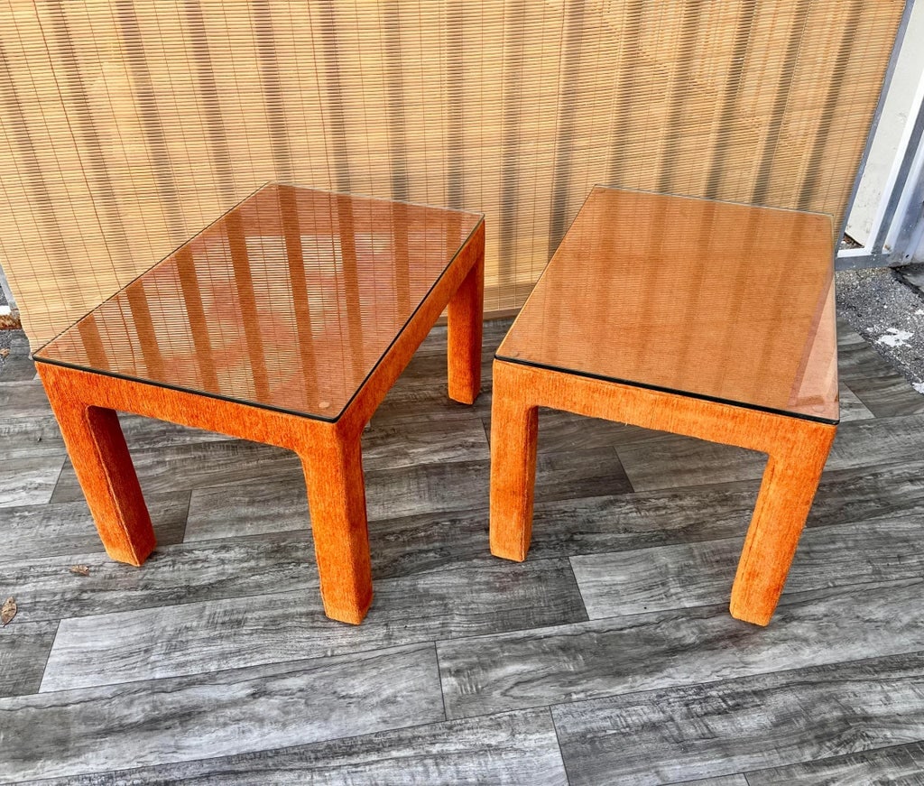 A Pair of Vintage Mid Century Modern Fully Upholstered Side Tables Circa 1970s. - 2