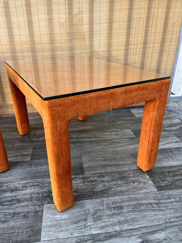 A Pair of Vintage Mid Century Modern Fully Upholstered Side Tables Circa 1970s. - 7