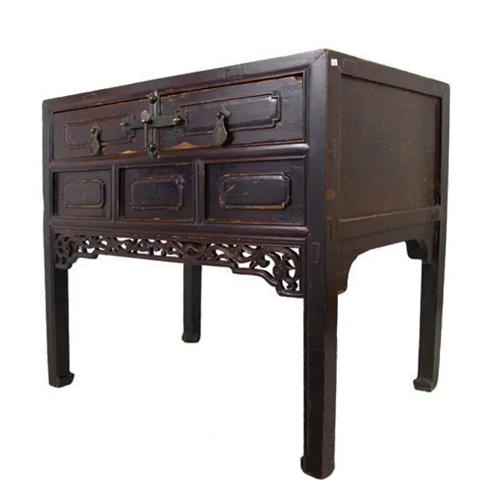Late 19th Century Antique Chinese 2-Drawer Carved Side Table - 2