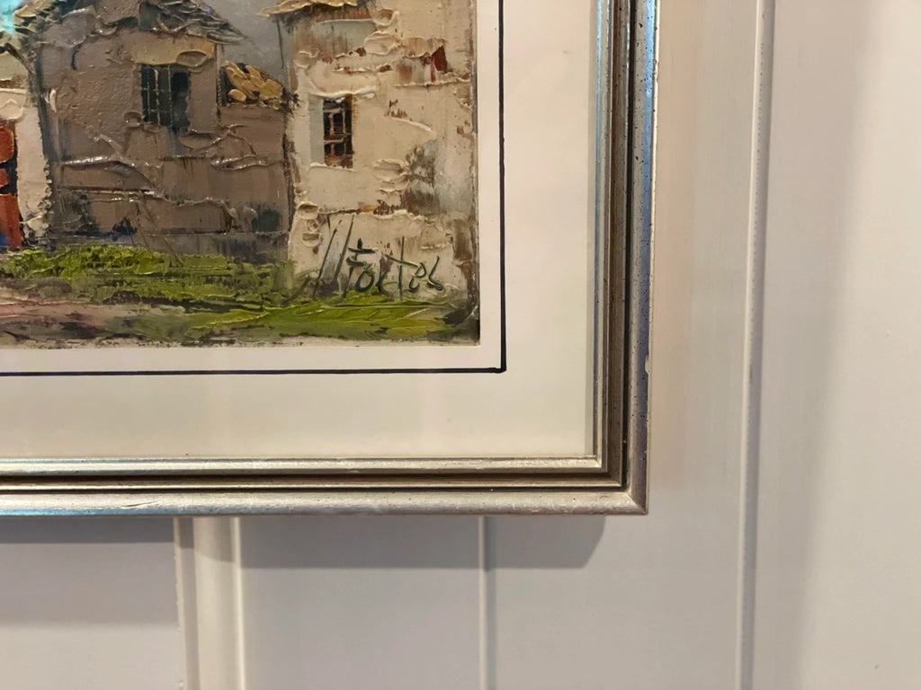 Pair of South American Oil Paintings of Houses Architecture With Silver Frames and Hand-Lined Mat Si - 6