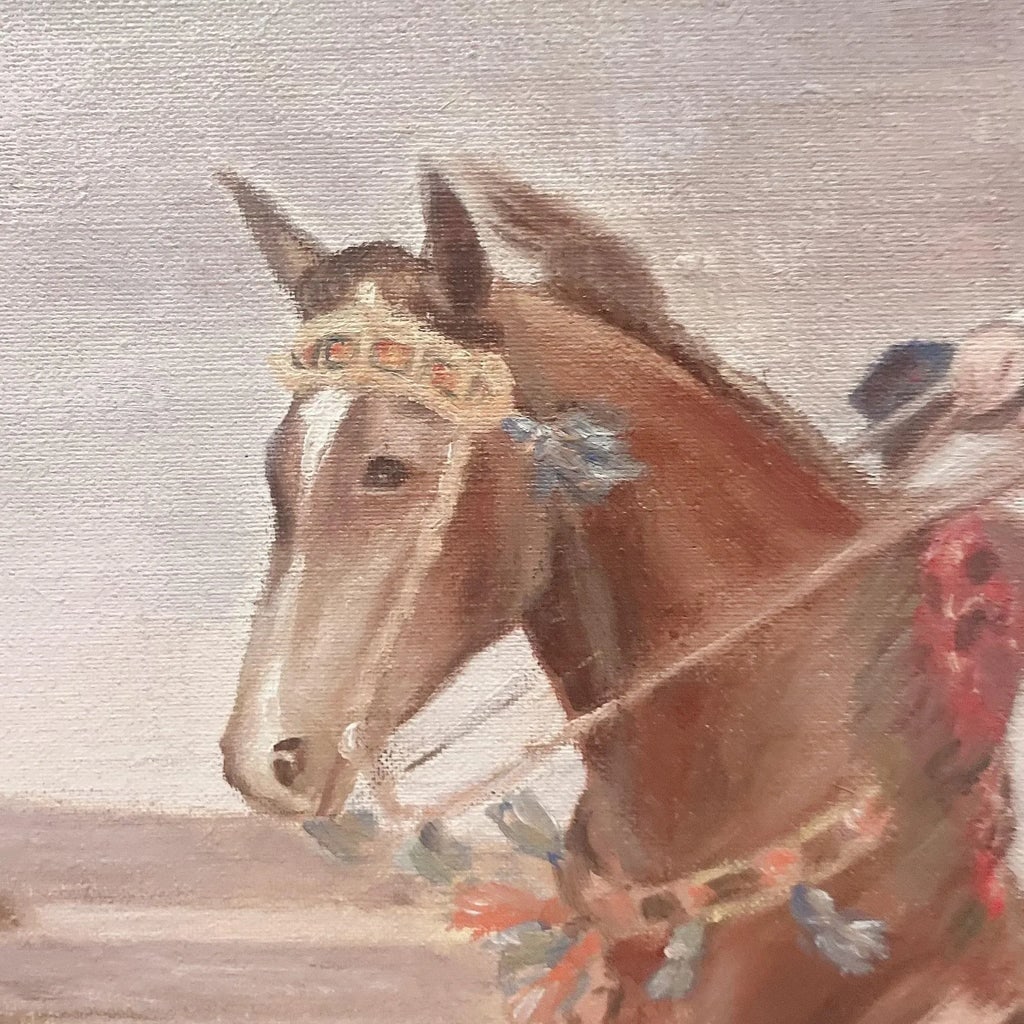 Vintage Original Painting of European Lady Horseback Framed - 2