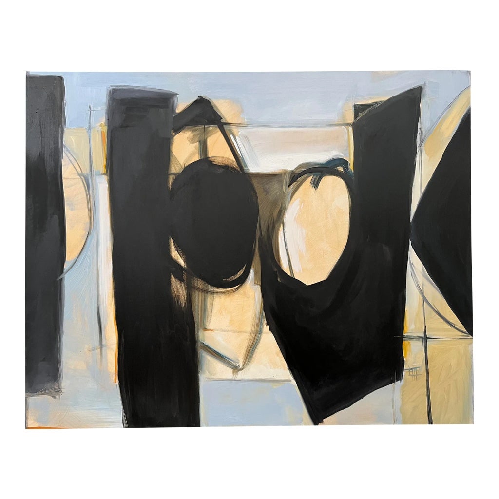"Ode to Motherwell" Contemporary Original Modern Abstract Oil Painting on Canvas by Palmer S.: Original oil on canvass painting from artist's personal collection. "ode to motherwell" was inspired Robert Motherwell in the artist's painting style as a part of a limited experimental series and is