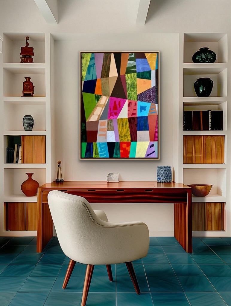 Original 36" X 48" Geometric Vivid Framed Abstract Painting by Pamela Harmon - 11