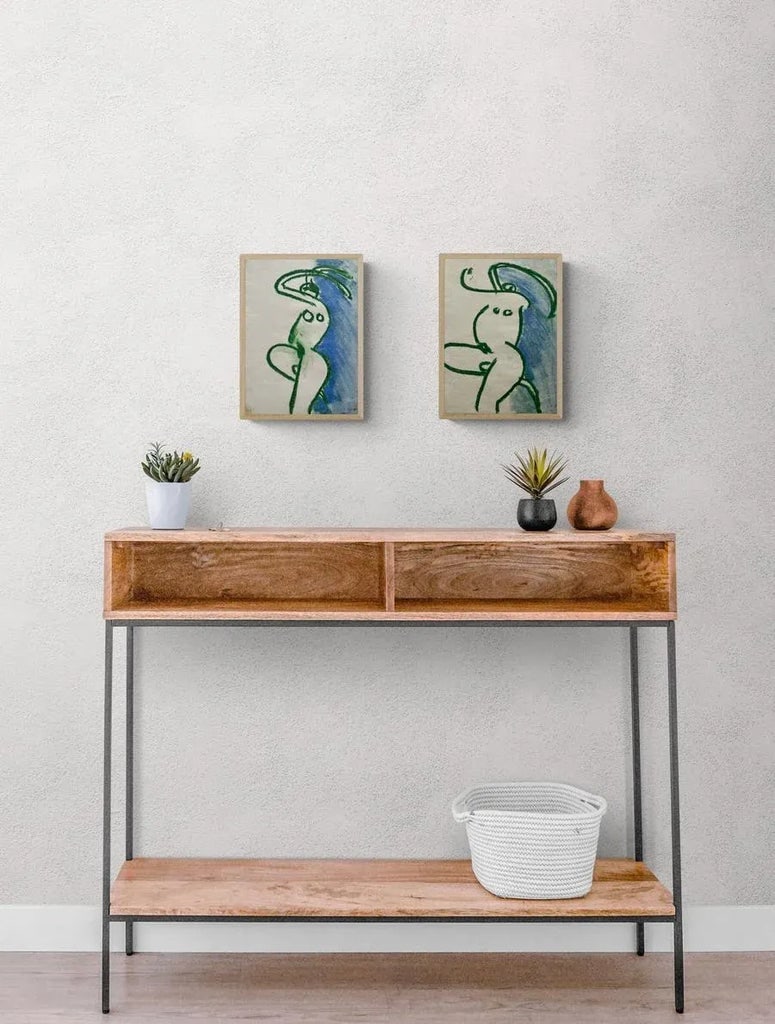 1963 "Green and Blue Nude I" Oil Pastel Drawing - 2