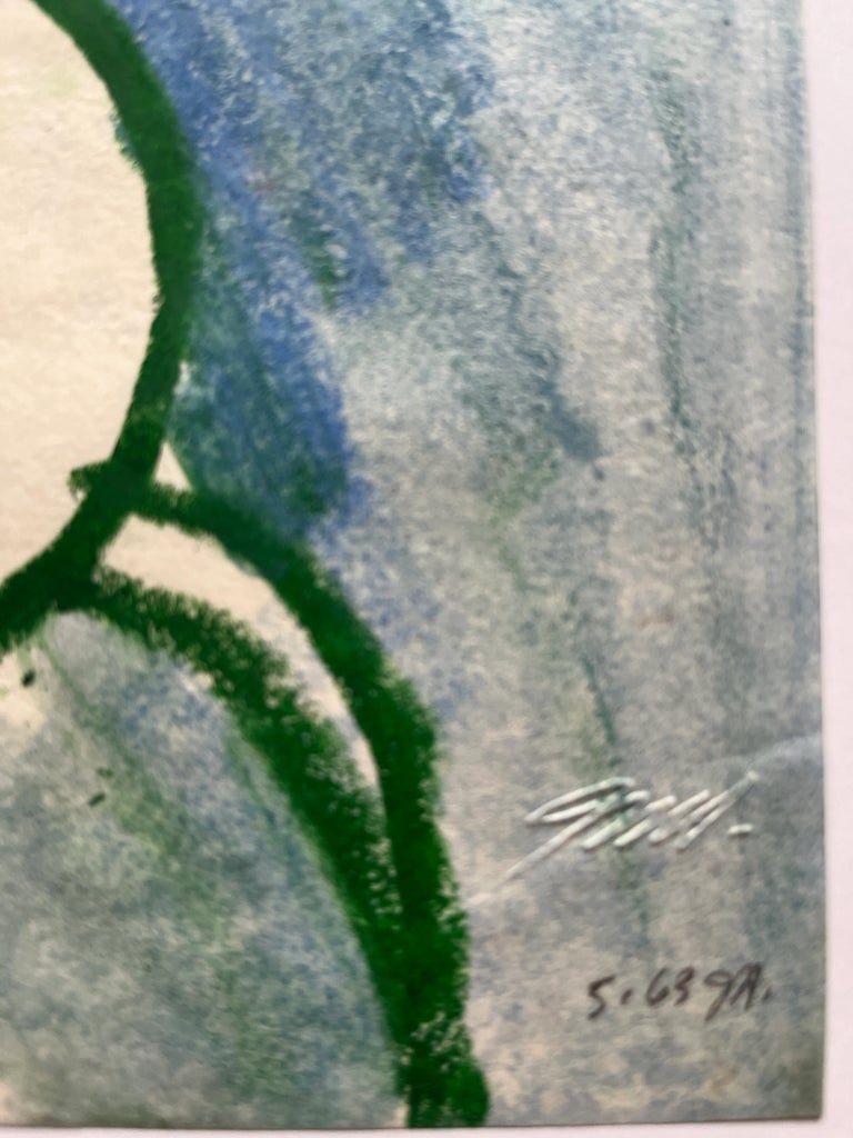 1963 "Green and Blue Nude I" Oil Pastel Drawing - 4