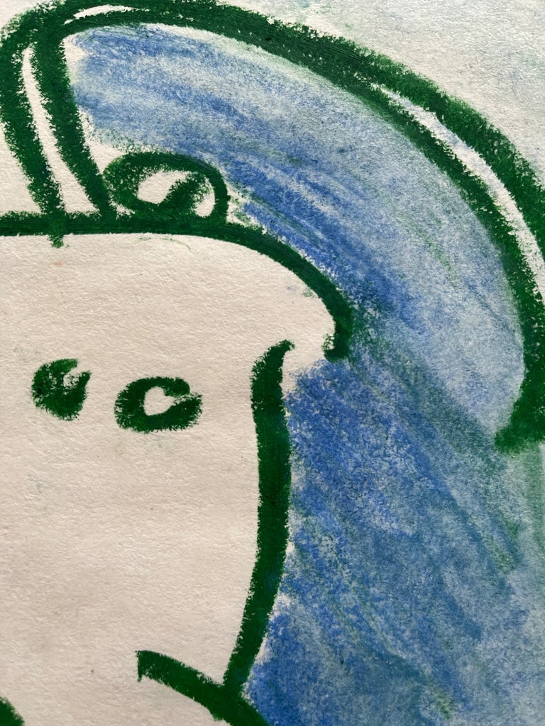 1963 "Green and Blue Nude I" Oil Pastel Drawing - 6