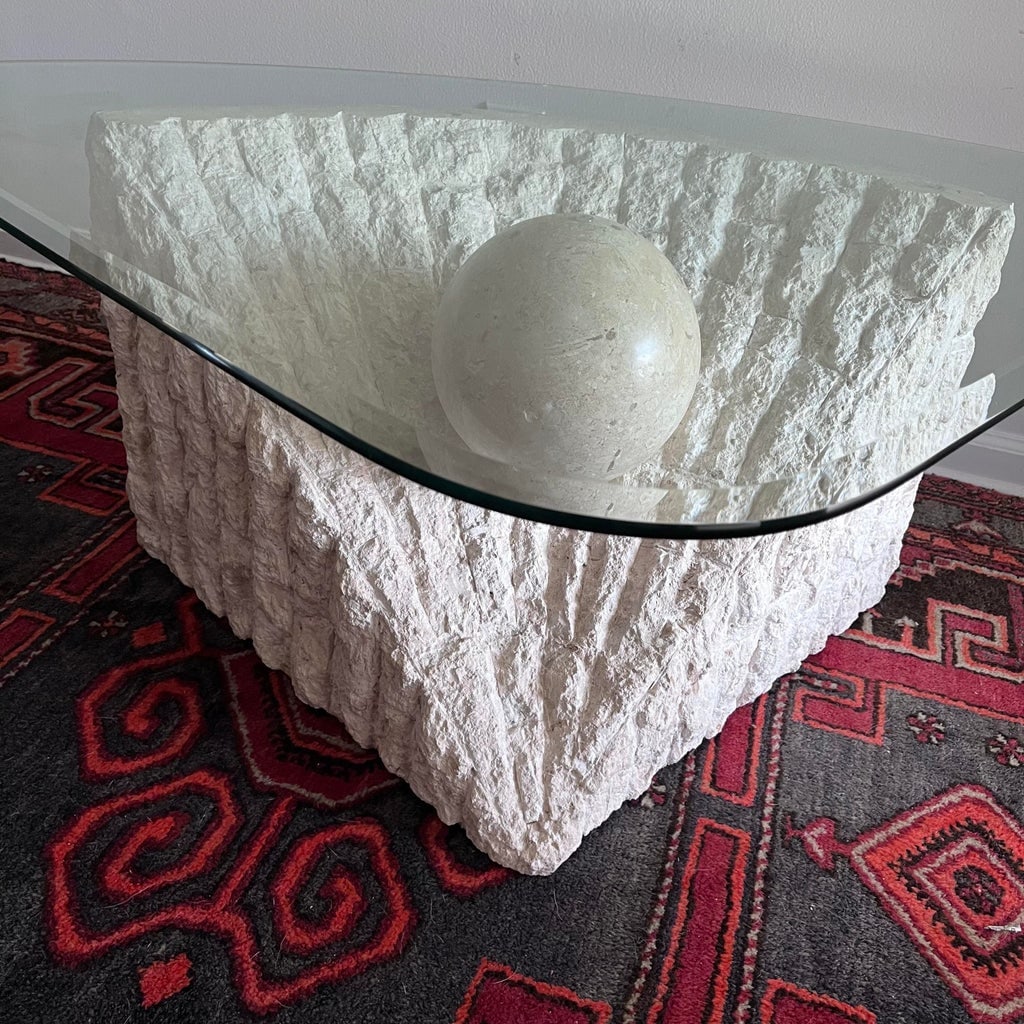 1980s Postmodern Coffee Table Tessellated Mactan Stone - 2