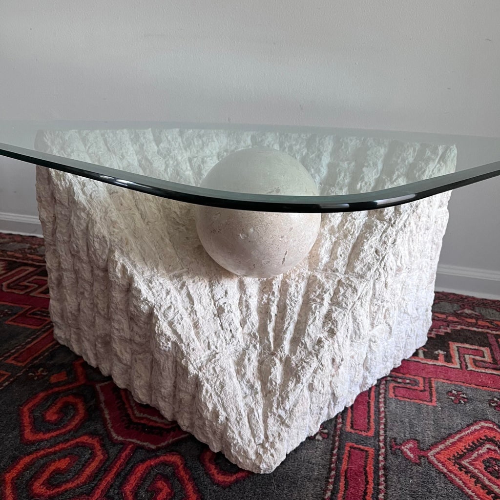 1980s Postmodern Coffee Table Tessellated Mactan Stone - 7