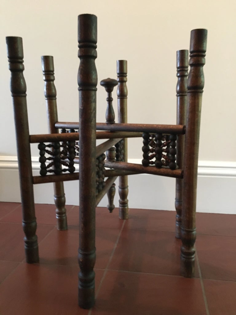 Antique Turkish Copper Tray Table on Folding Wooden Stand - 5