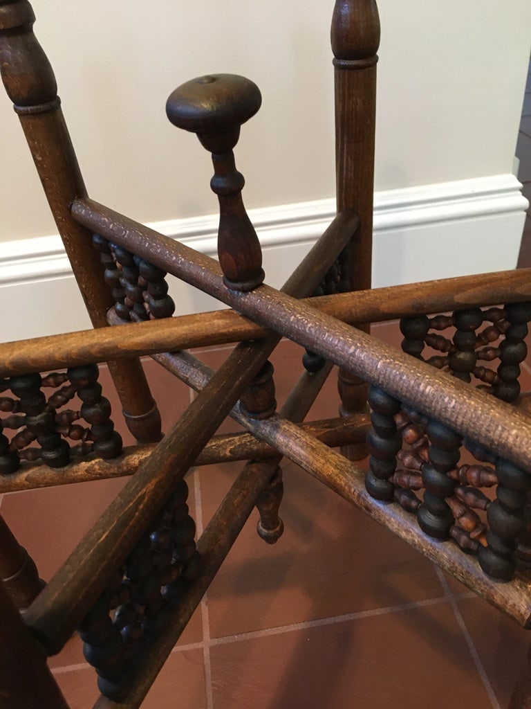 Antique Turkish Copper Tray Table on Folding Wooden Stand - 6
