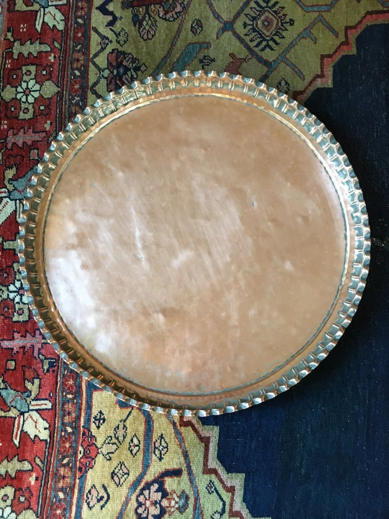 Antique Turkish Copper Tray Table on Folding Wooden Stand - 7