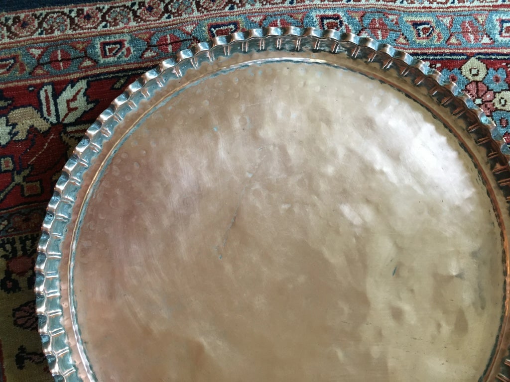 Antique Turkish Copper Tray Table on Folding Wooden Stand - 8