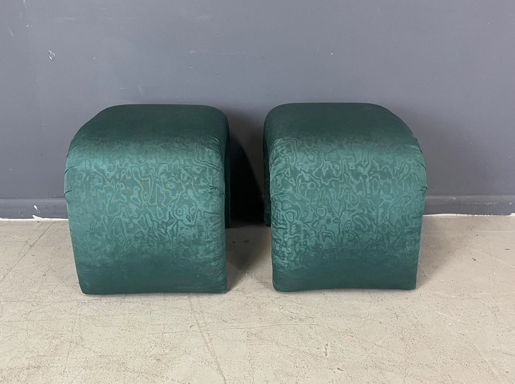 1980s Waterfall Benches in a Green Moire Fabric in the Style of Karl Springer - a Pair - 3