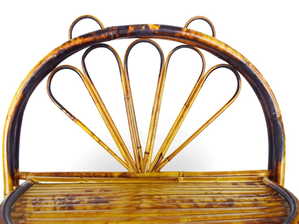 Mid 20th Century Boho Chic Oval Wall Hanging Foldable Bamboo Rattan Double Shelf - 7